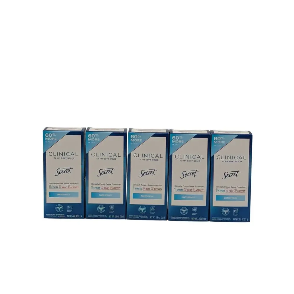 5 Pack Secret Clinical 72 HR Soft Solid Waterproof 2.6 oz exp 05/2027